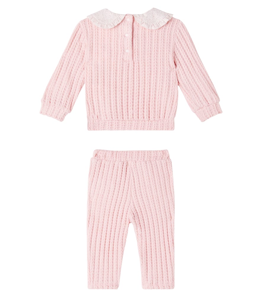 Patachou Baby Cable-knit Sweater And Pants Set In Pink