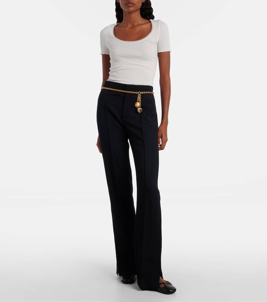 Chloé Virgin Wool Gabardine Flared Pants In Blue
