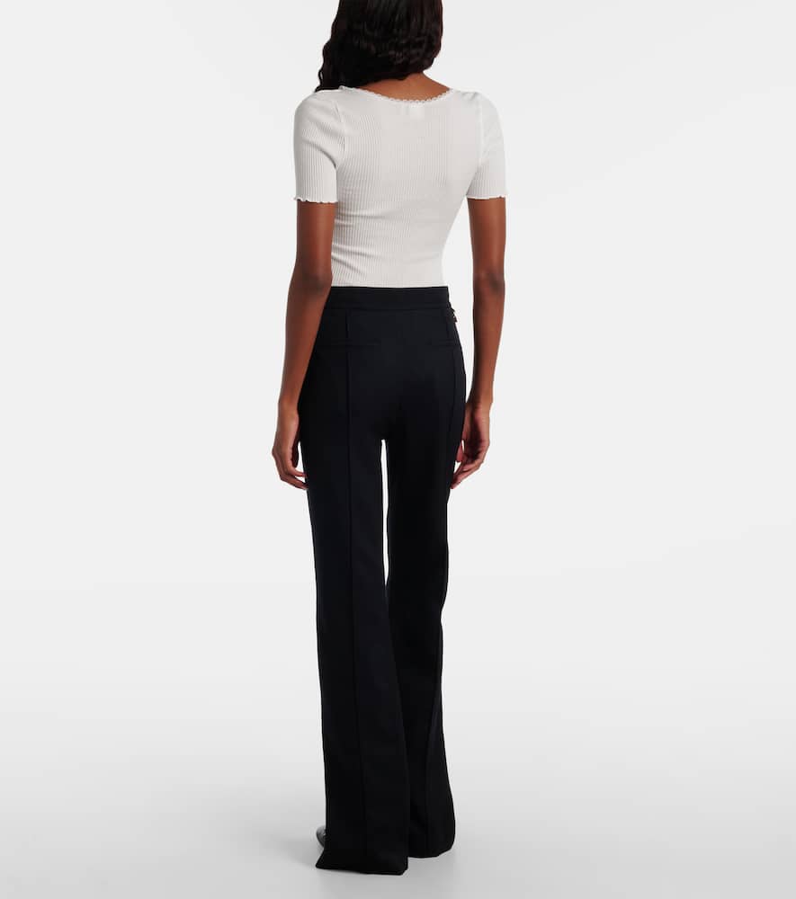 Chloé Virgin Wool Gabardine Flared Pants In Blue