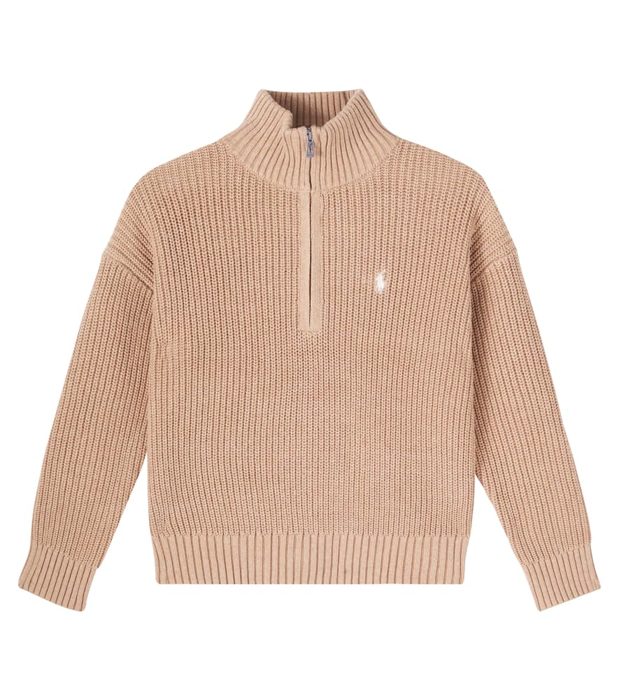 Polo Ralph Lauren Kids' Half-zip Cotton Sweatshirt In Brown