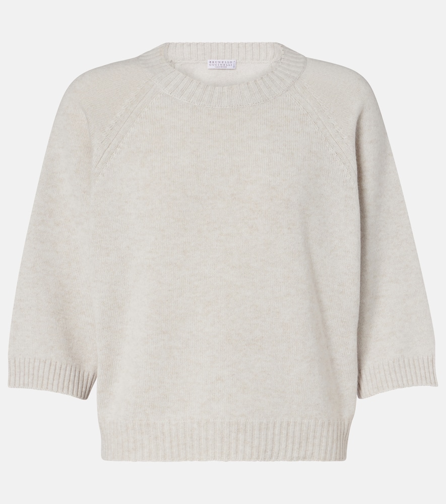 Brunello Cucinelli Monili Cashmere Sweater In White