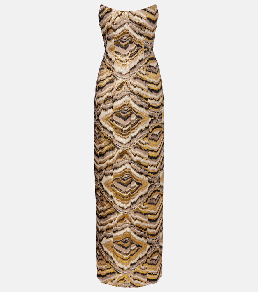 Markarian Odessa Paneled Jacquard Gown In Brown