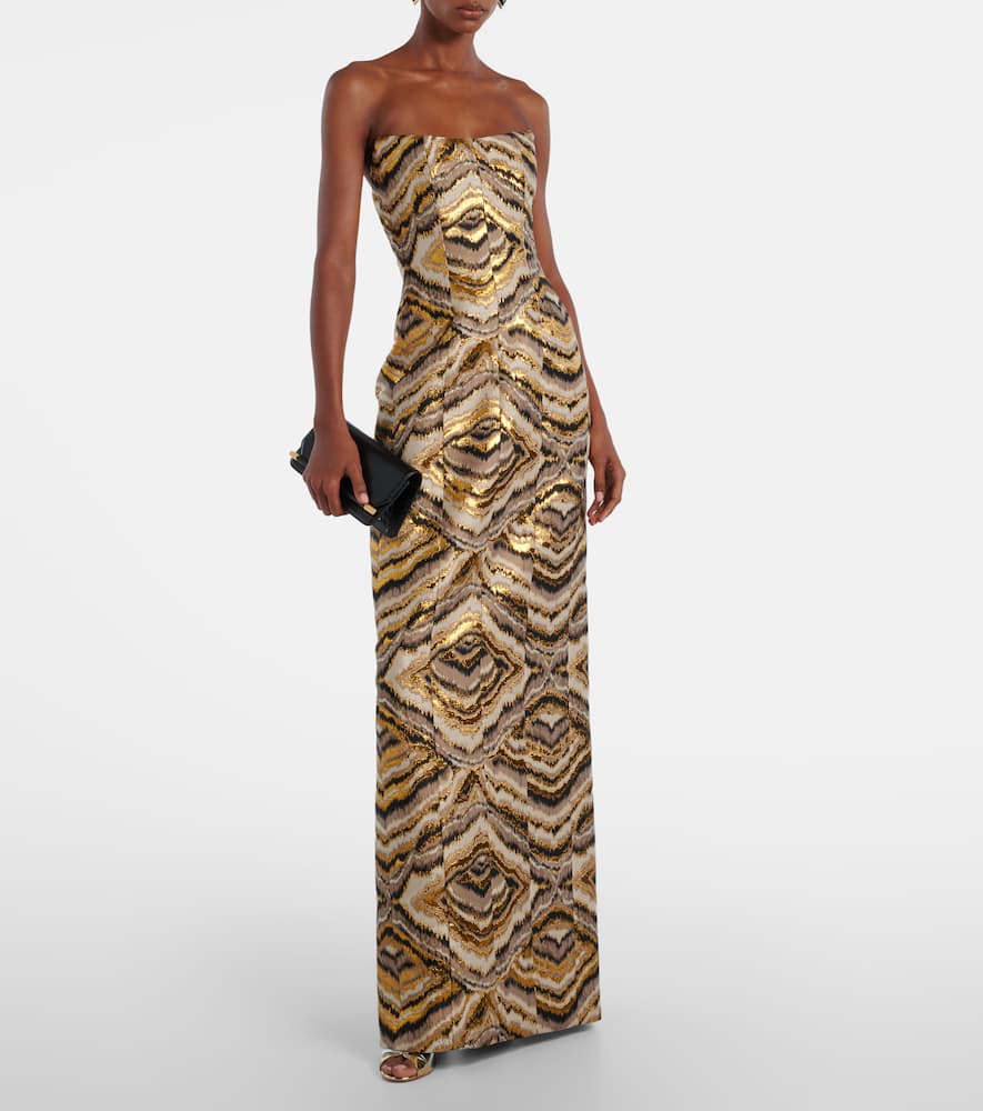 Markarian Odessa Paneled Jacquard Gown In Brown