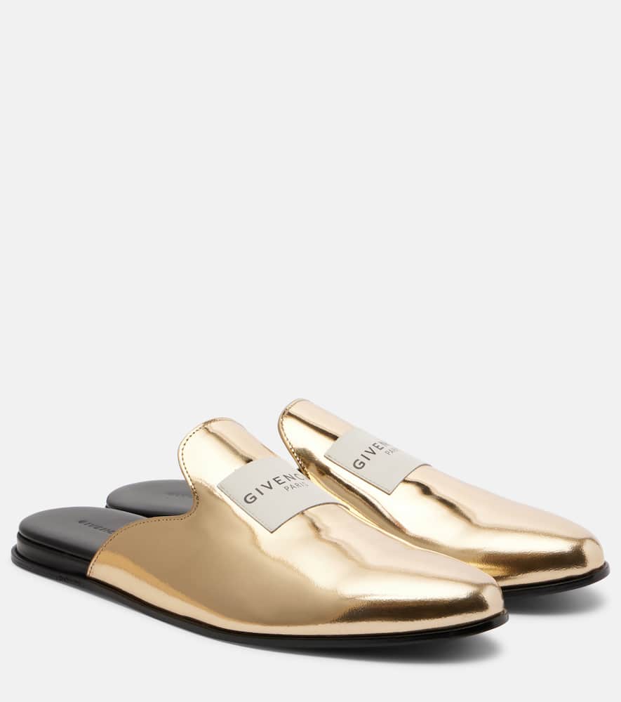 Givenchy Label Flat Mules In Mirror Effect Leather In Gold