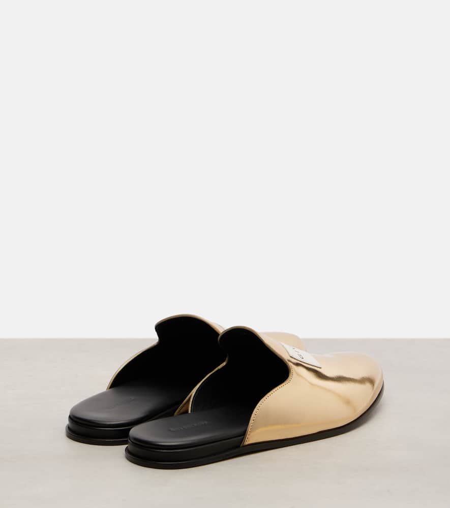 Givenchy Label Flat Mules In Mirror Effect Leather In Gold