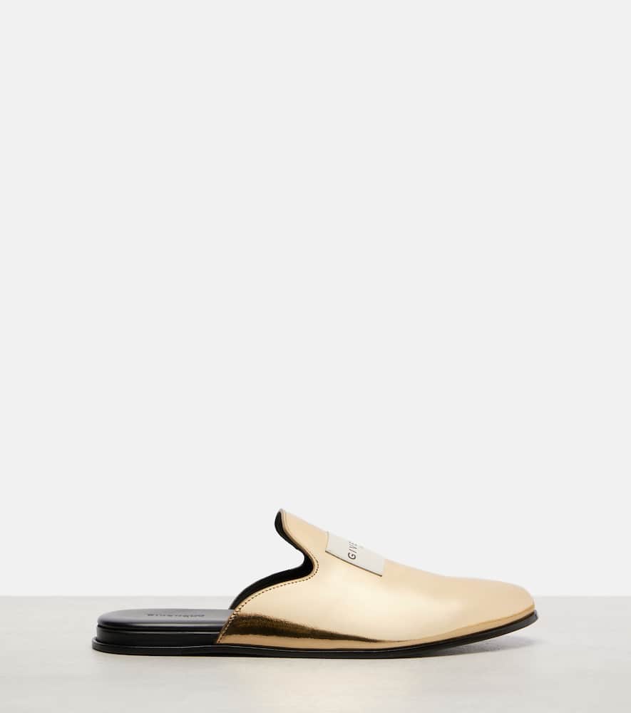 Givenchy Label Flat Mules In Mirror Effect Leather In Gold
