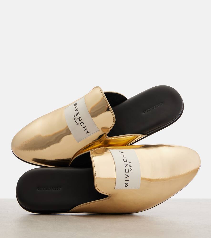 Givenchy Label Flat Mules In Mirror Effect Leather In Gold