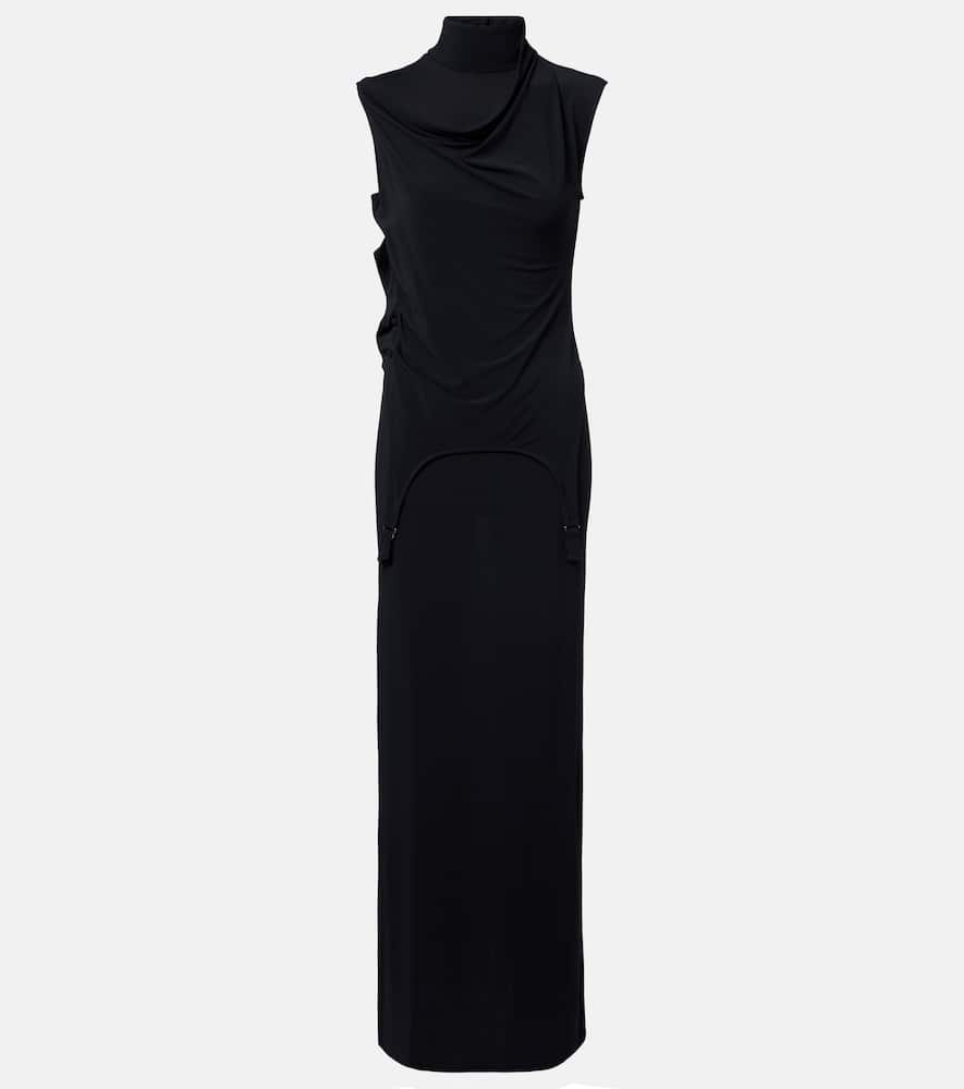 Jean Paul Gaultier Draped Jersey Maxi Dress In Black