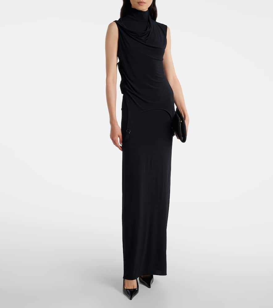 Jean Paul Gaultier Draped Jersey Maxi Dress In Black