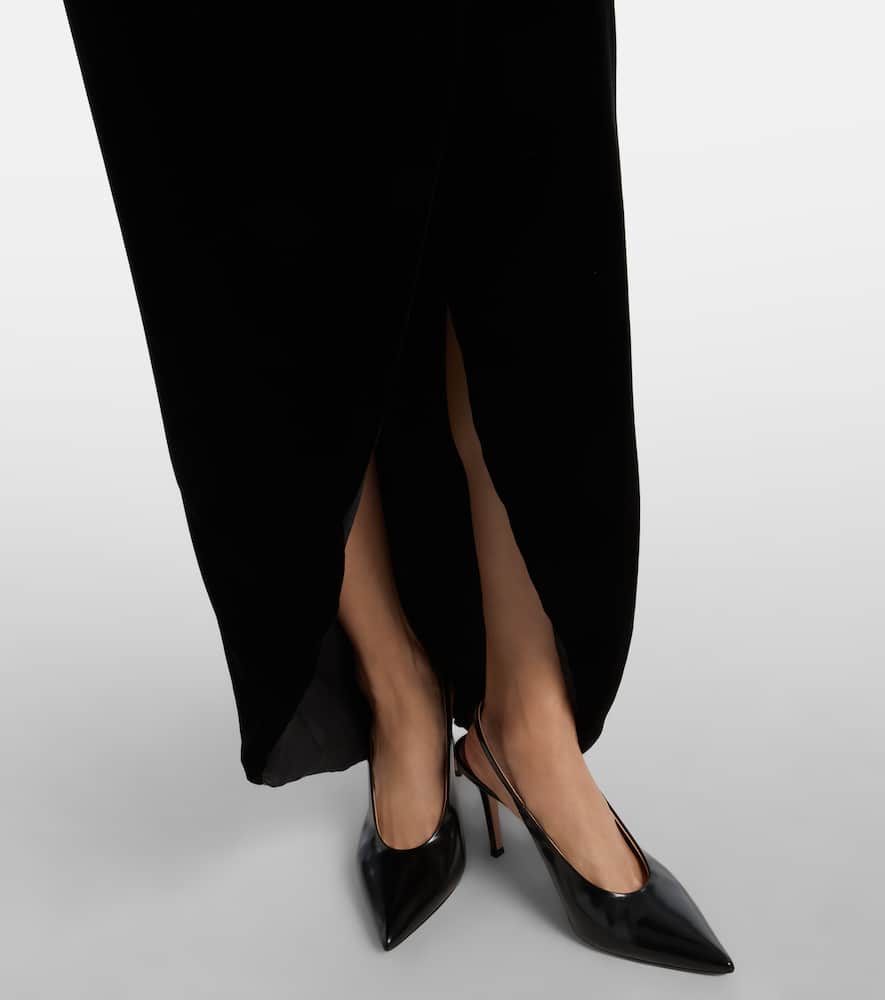 Costarellos Embellished Off-shoulder Velvet Gown In Black