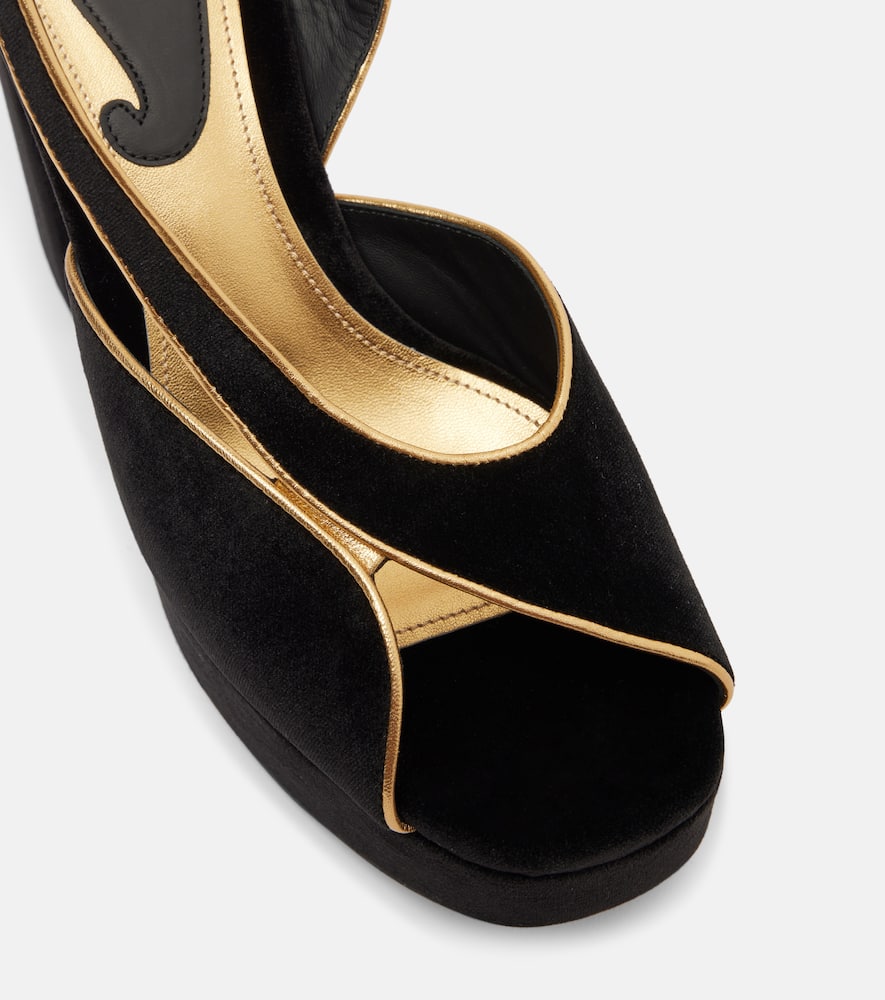 Etro 90 Asymmetrical Velvet Platform Sandals In Multi