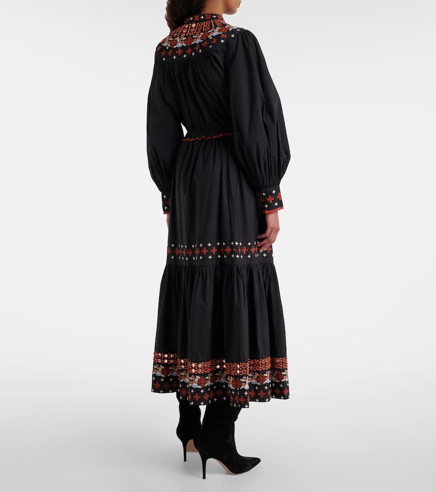 Farm Rio Embroidered Cotton Maxi Skirt In Black