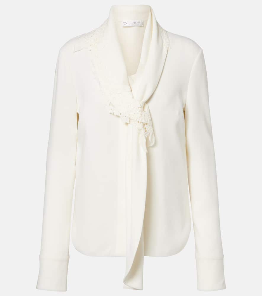 Oscar De La Renta Lace-trimmed Silk-blend Georgette Blouse In White