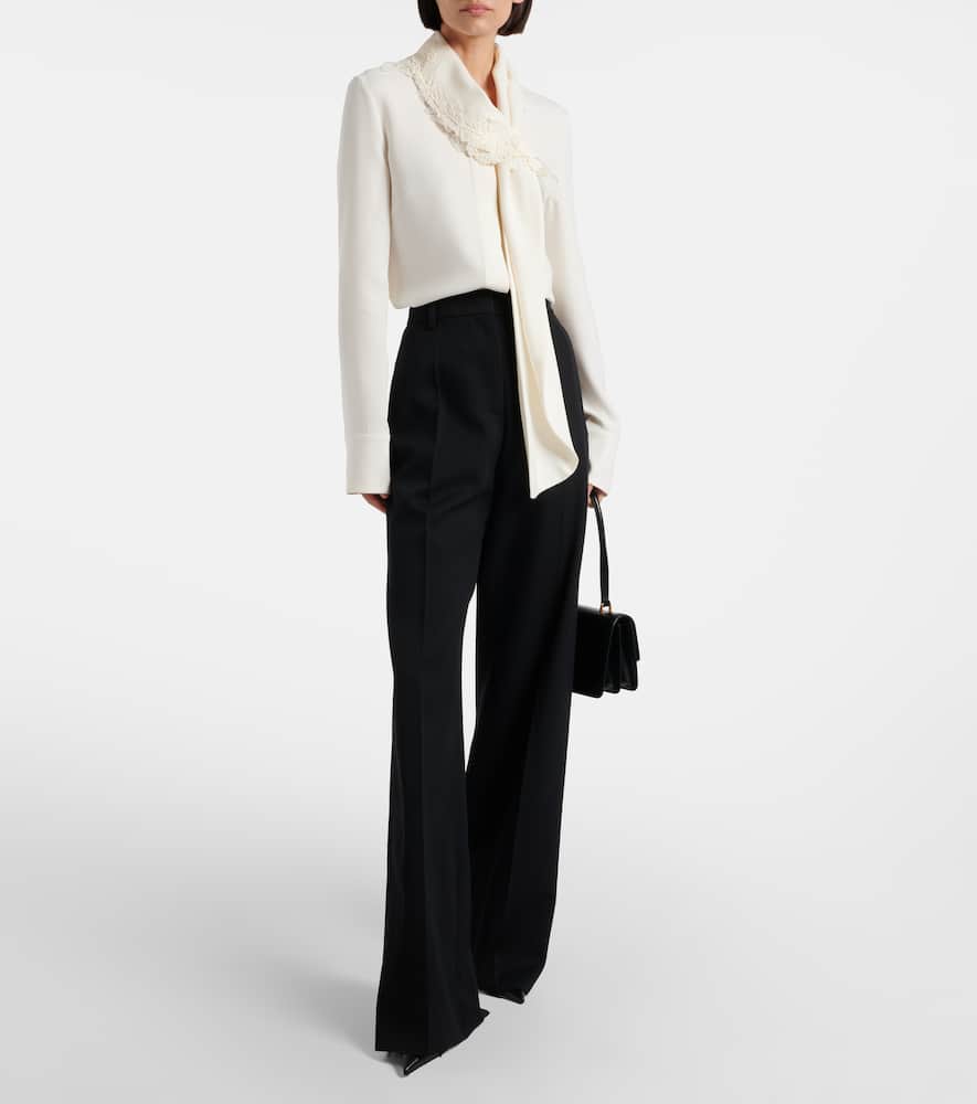 Oscar De La Renta Lace-trimmed Silk-blend Georgette Blouse In White