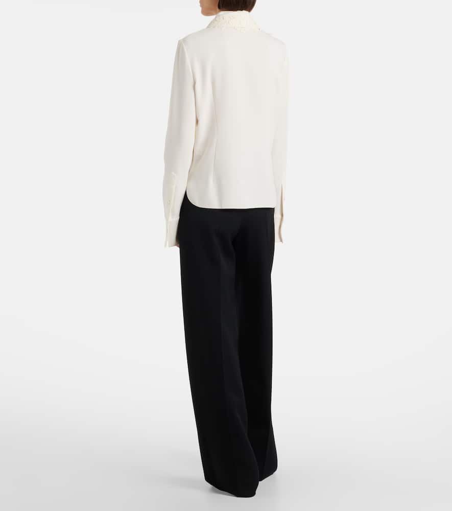 Oscar De La Renta Lace-trimmed Silk-blend Georgette Blouse In White