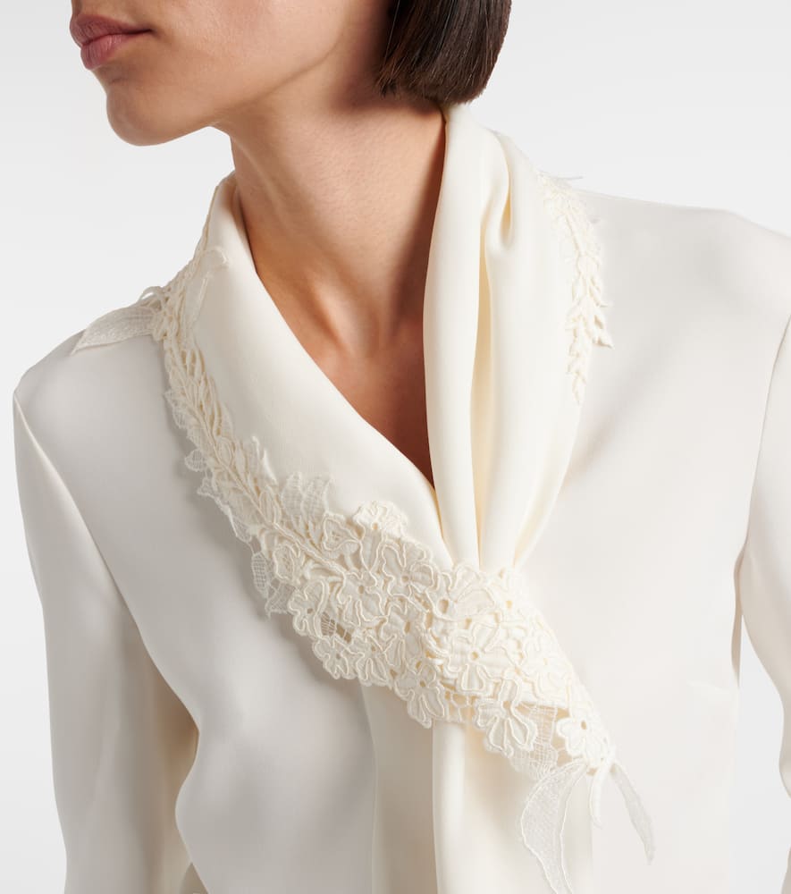 Oscar De La Renta Lace-trimmed Silk-blend Georgette Blouse In White