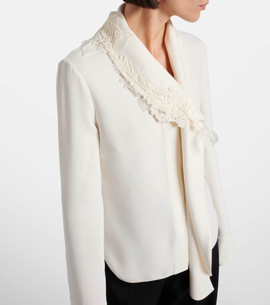 Oscar De La Renta Lace-trimmed Silk-blend Georgette Blouse In White