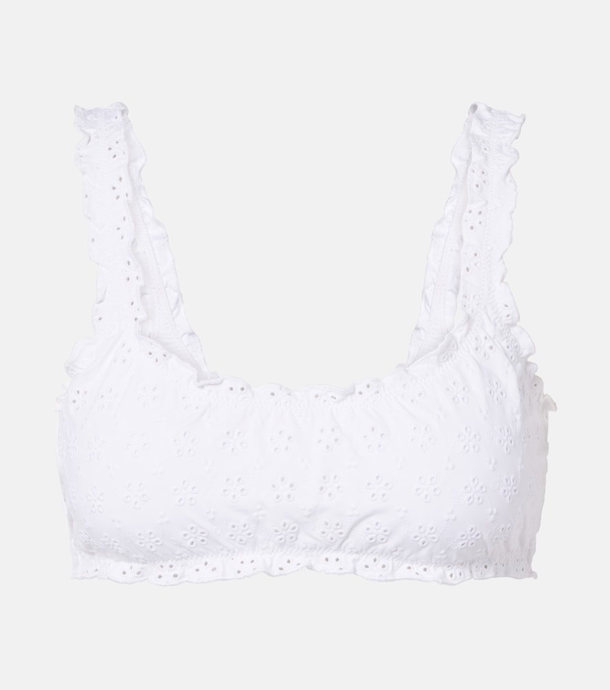 Polo Ralph Lauren Women's White Broderie Anglaise Ruffled Bikini Top Uk Size 12