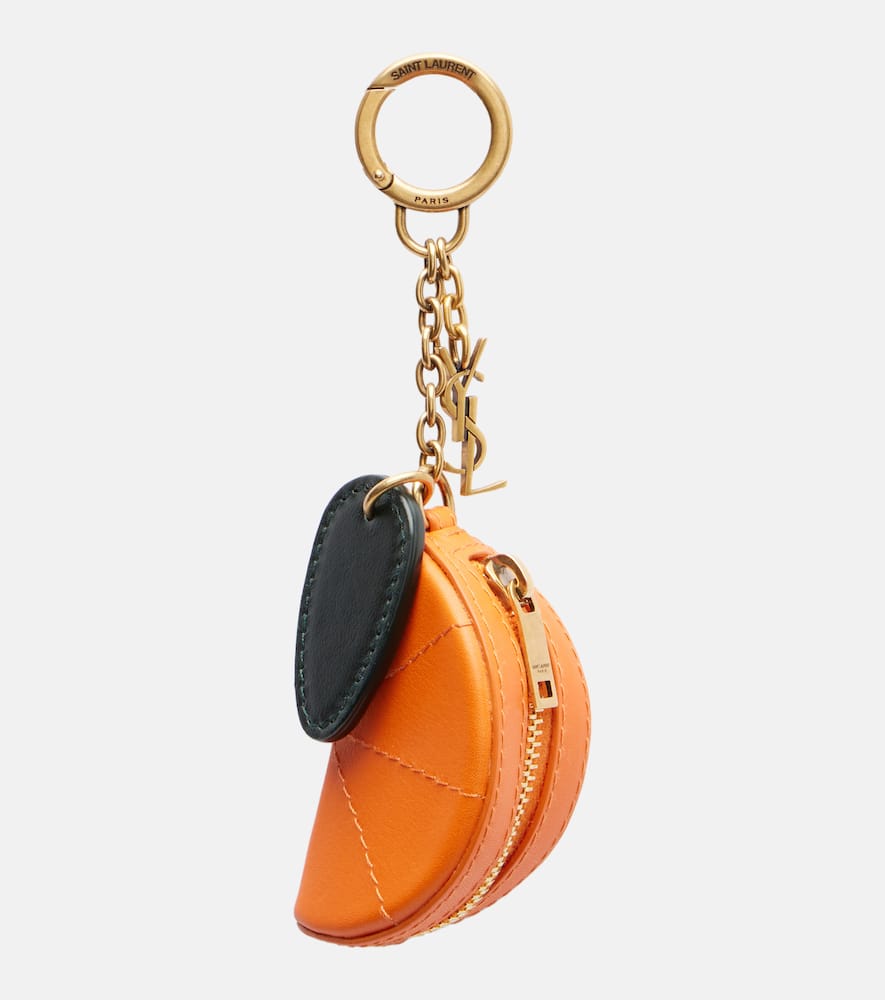Saint Laurent Leather Keychain In Orange