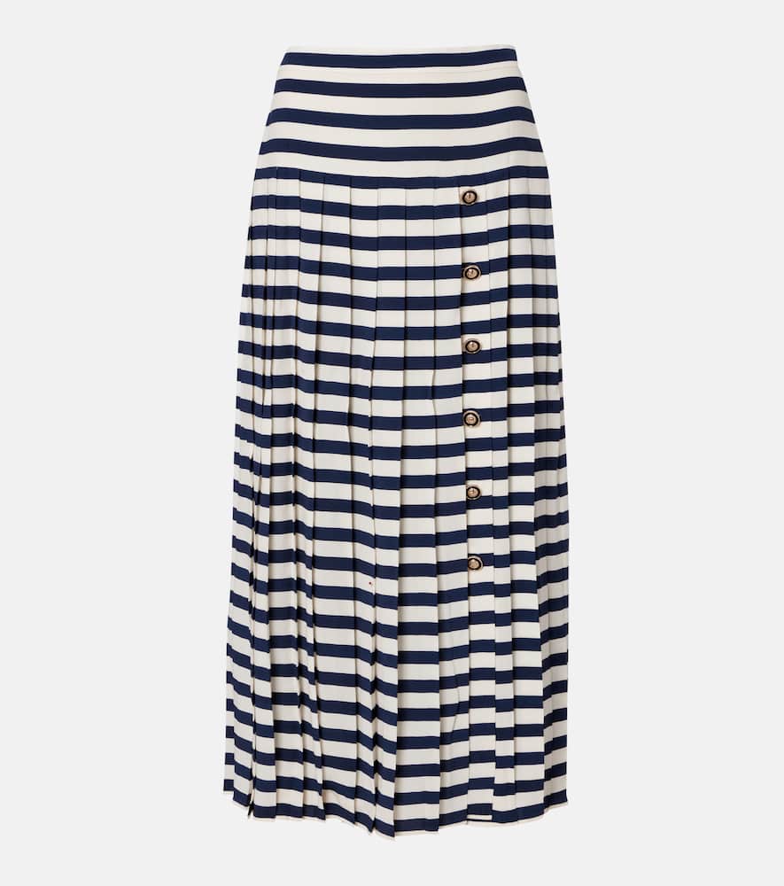 Rixo London Lea Striped Midi Skirt In Blue