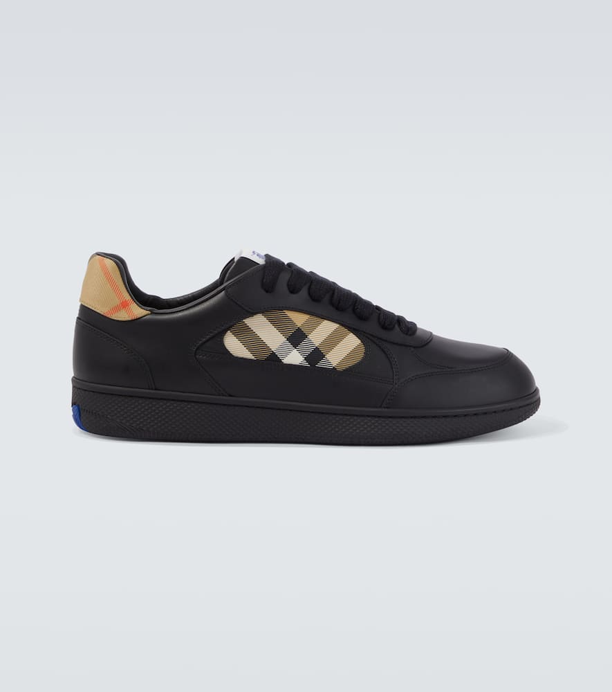 Burberry Leather Sneakers With Traditional Check Inserts In Multi