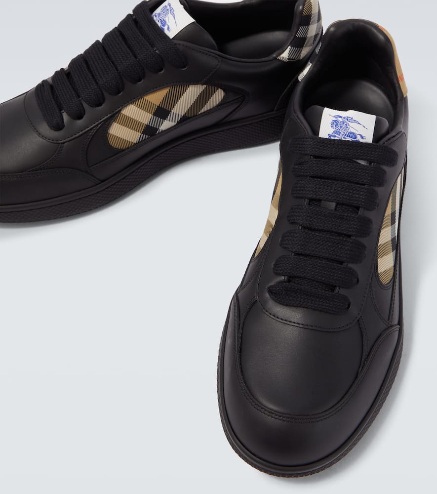 Burberry Leather Sneakers With Traditional Check Inserts In Multi