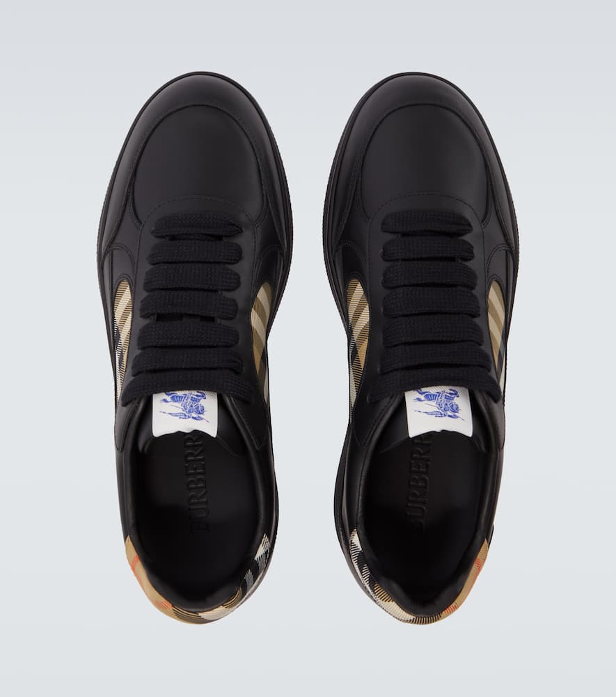 Burberry Leather Sneakers With Traditional Check Inserts In Multi