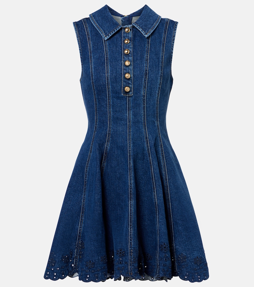 Self-Portrait Women's Blue Broderie Anglaise Denim Minidress UK Size 12 - Mytheresa