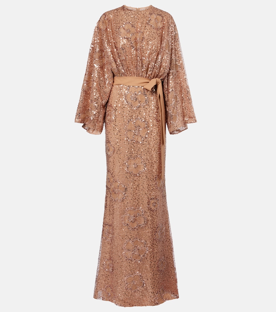 Elie Saab Belted sequined silk-blend gown