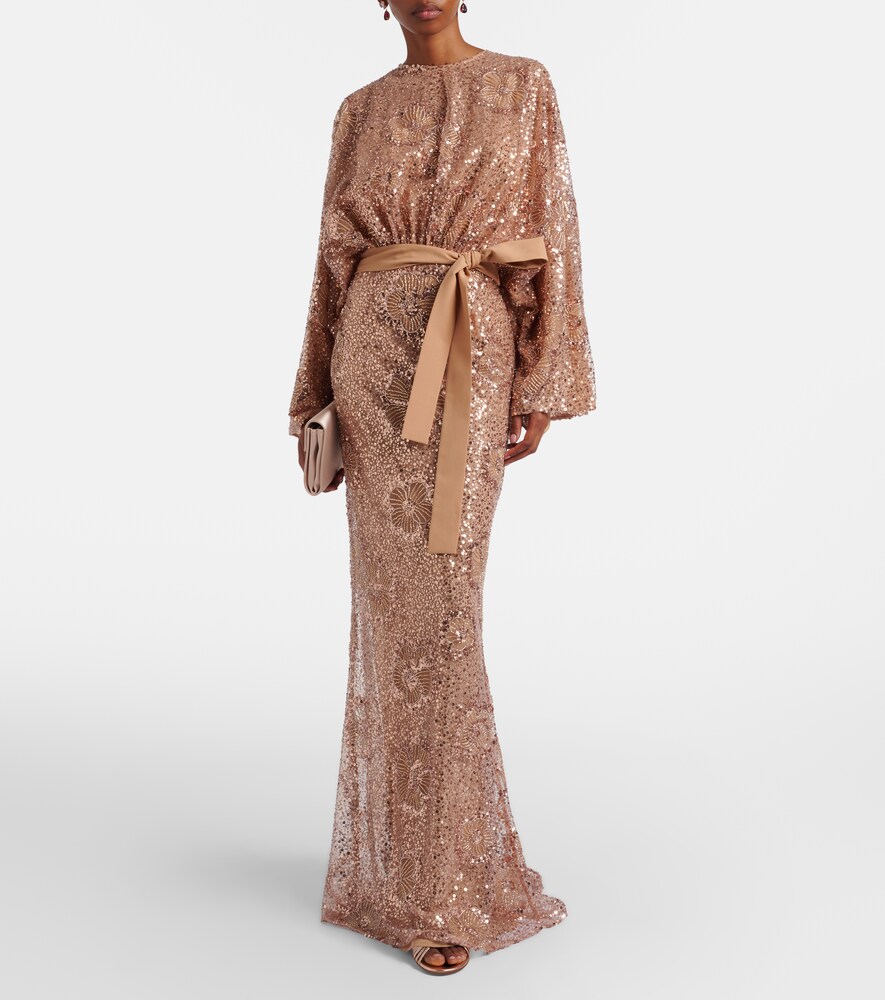 Elie Saab Belted sequined silk-blend gown