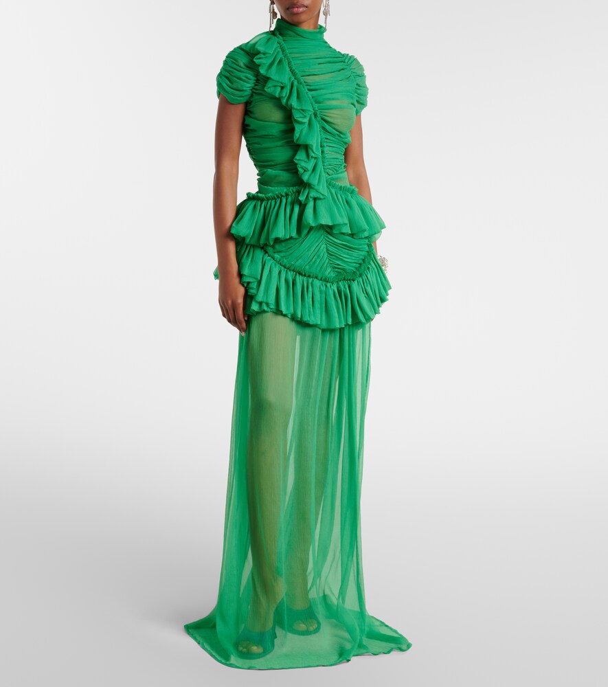 Dries Van Noten Ruffled silk muslin maxi skirt