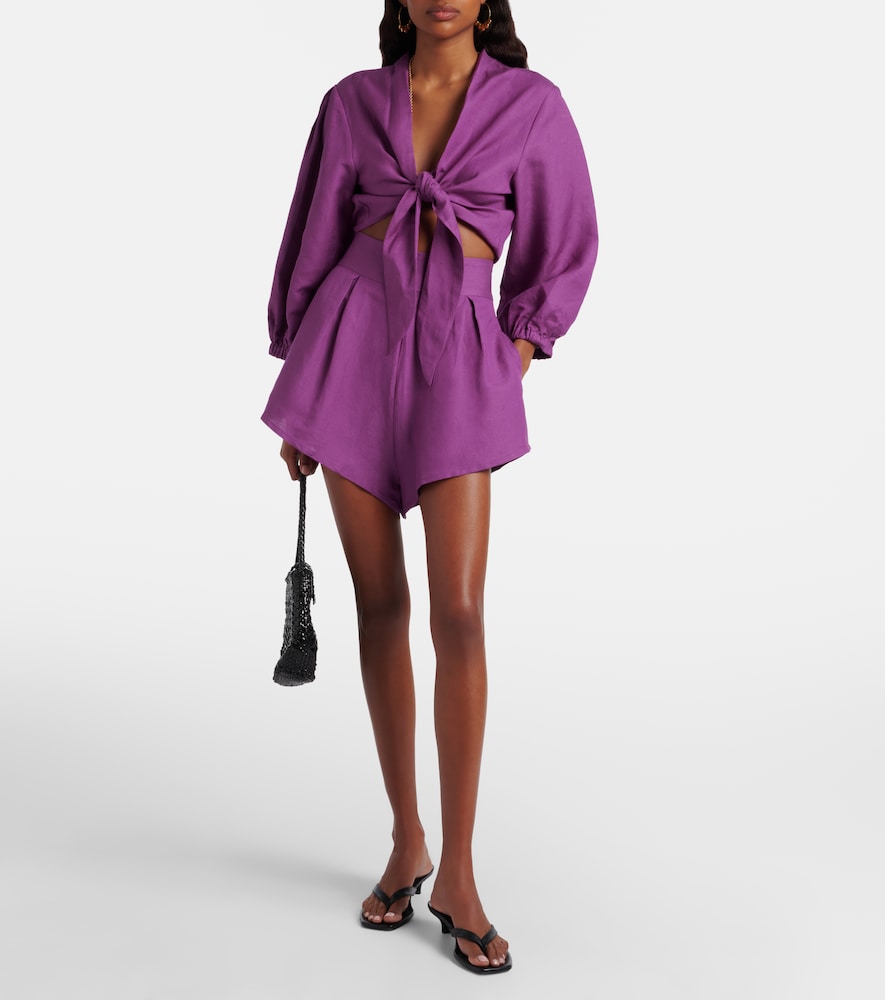 Adriana Degreas Pleated linen-blend shorts