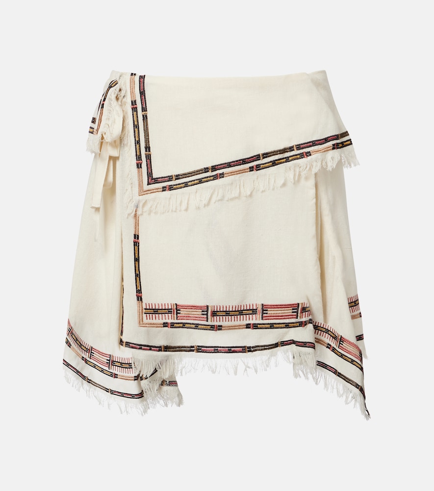 Feriel Embroidered Fringed Silk Wrap Skirt