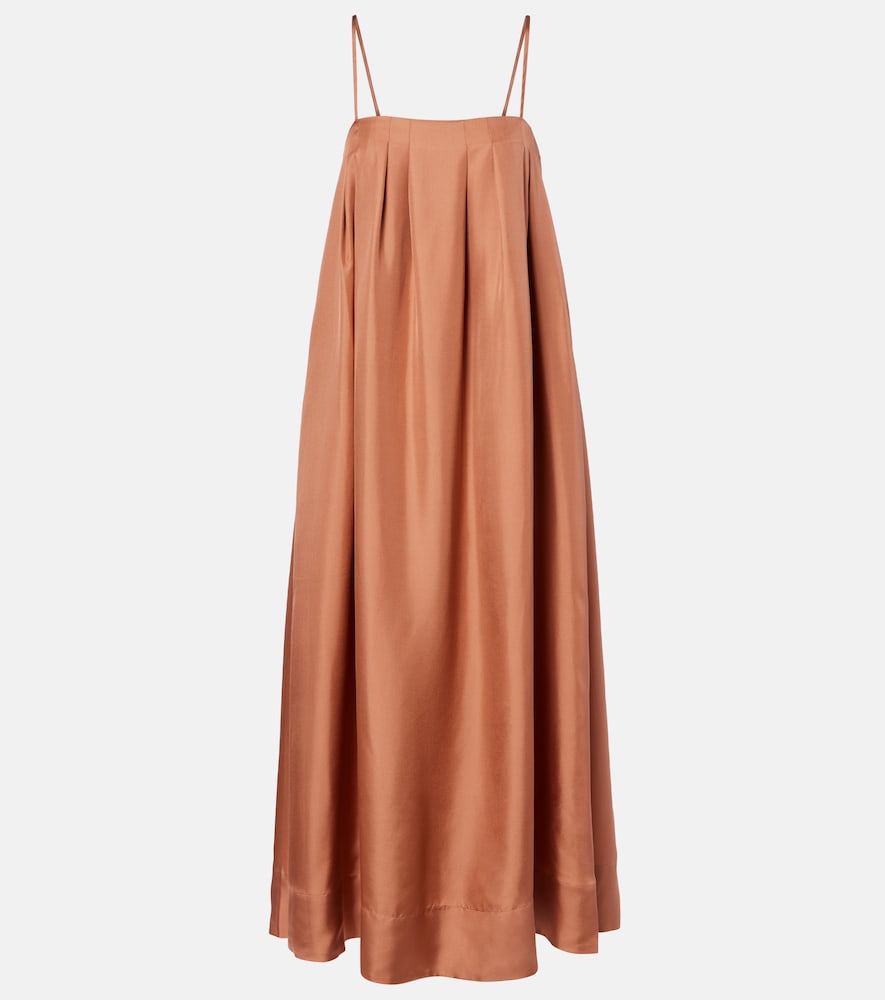 Asceno Heather pleated silk twill maxi dress
