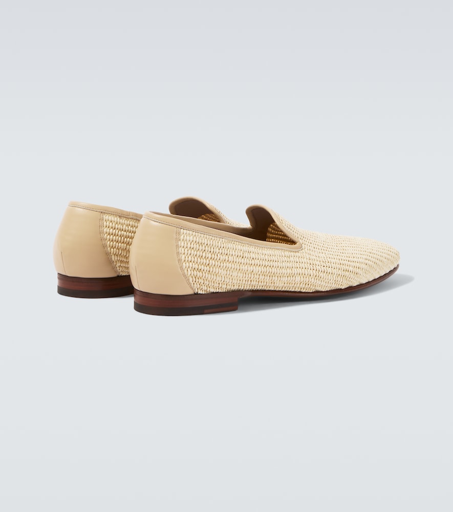 Mario Leather-Trimmed Raffia Loafers