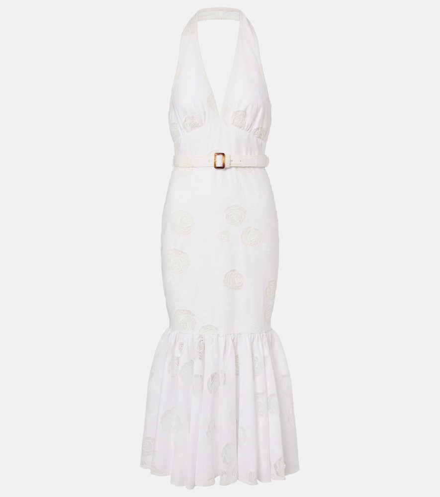 Self-Portrait Halterneck linen and cotton midi dress