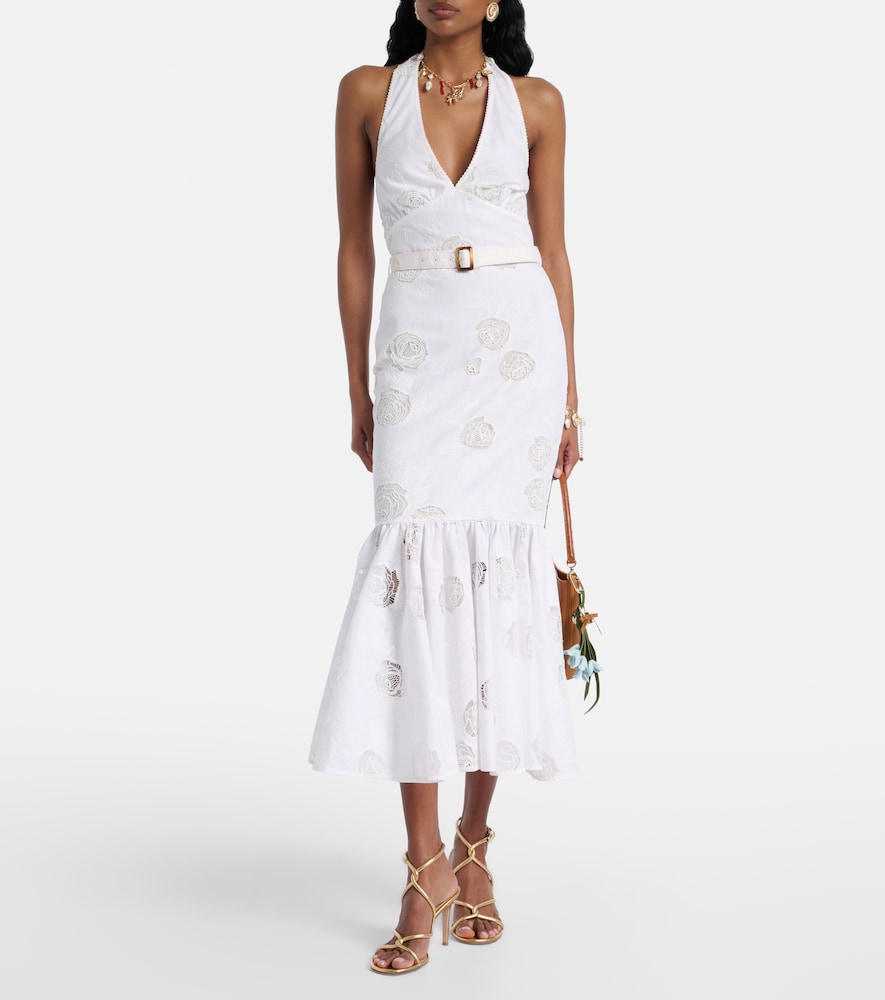 Self-Portrait Halterneck linen and cotton midi dress