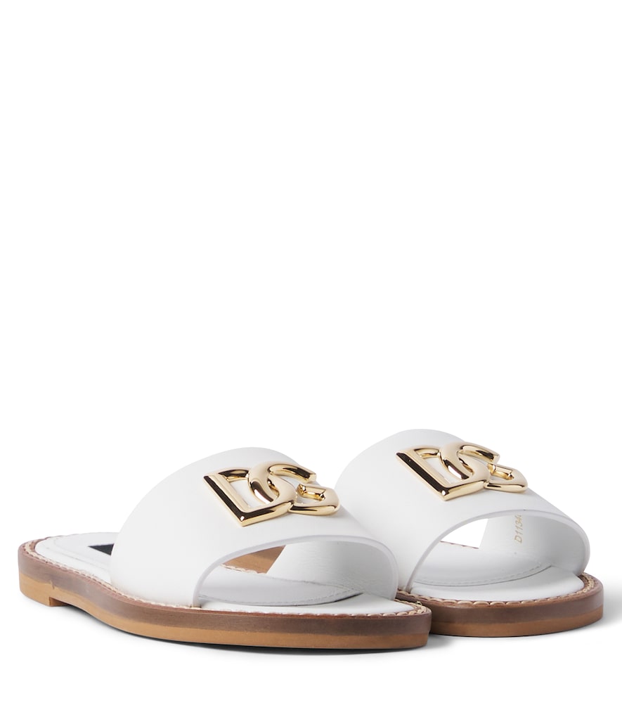 Dolce&Gabbana Kids White Dg Leather Slides UK Size 12.5 - Mytheresa
