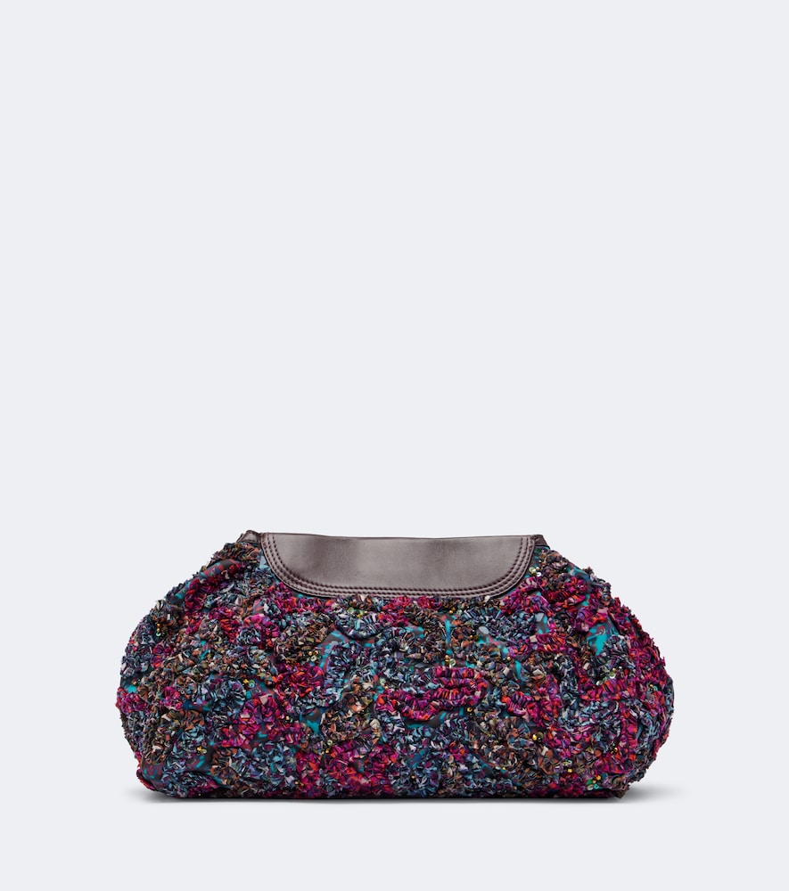 Dries Van Noten Small Embellished Leather-trimmed Clutch In Multicoloured
