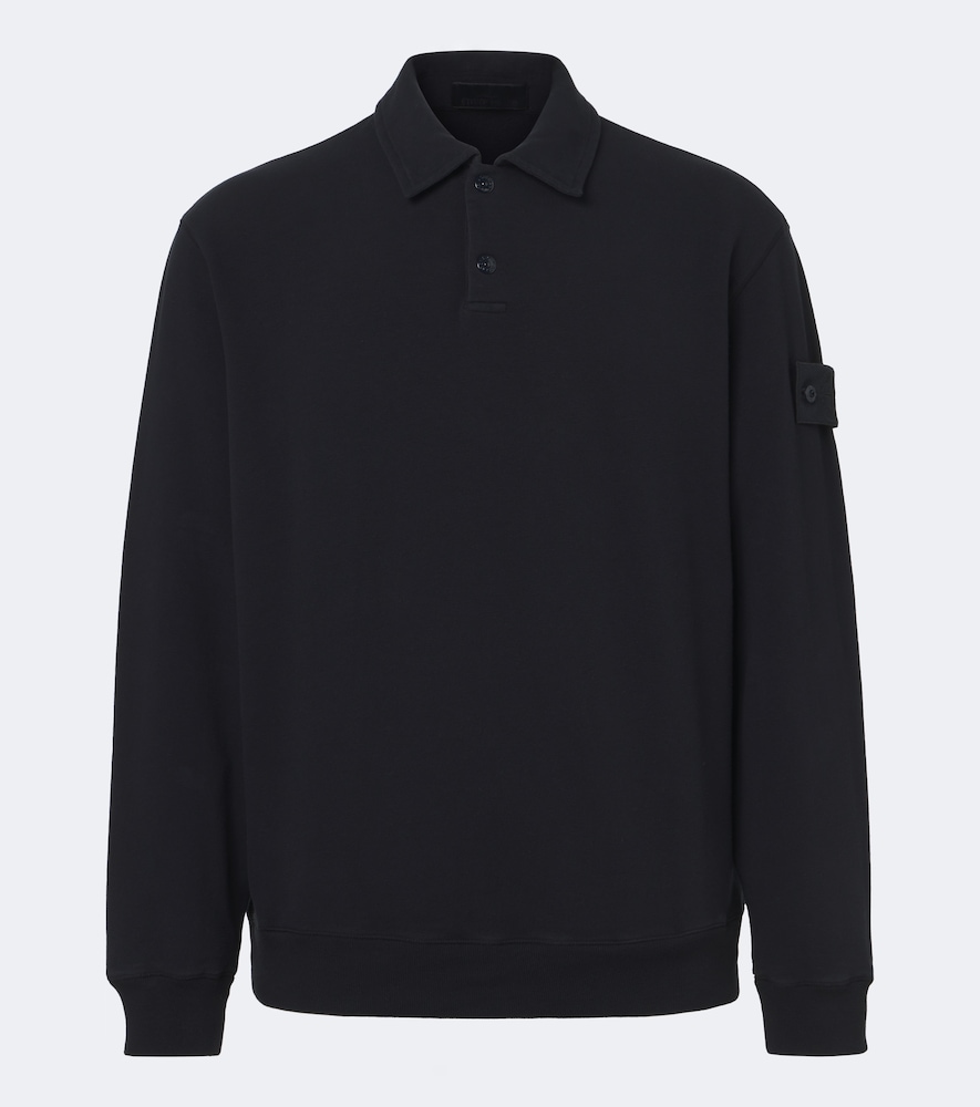 Stone Island Ghost Cotton Blend Jersey Polo Sweatshirt In Blue