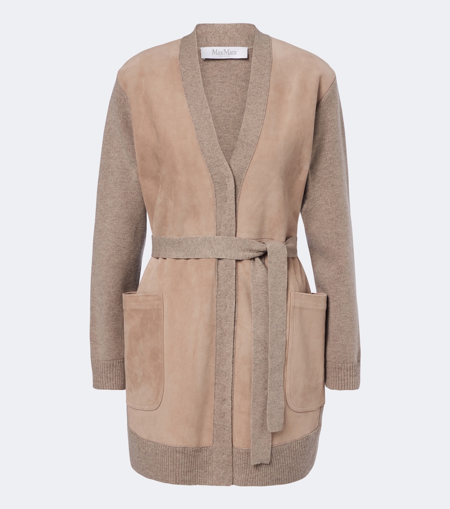 Cardigan in lana e cashmere con suede