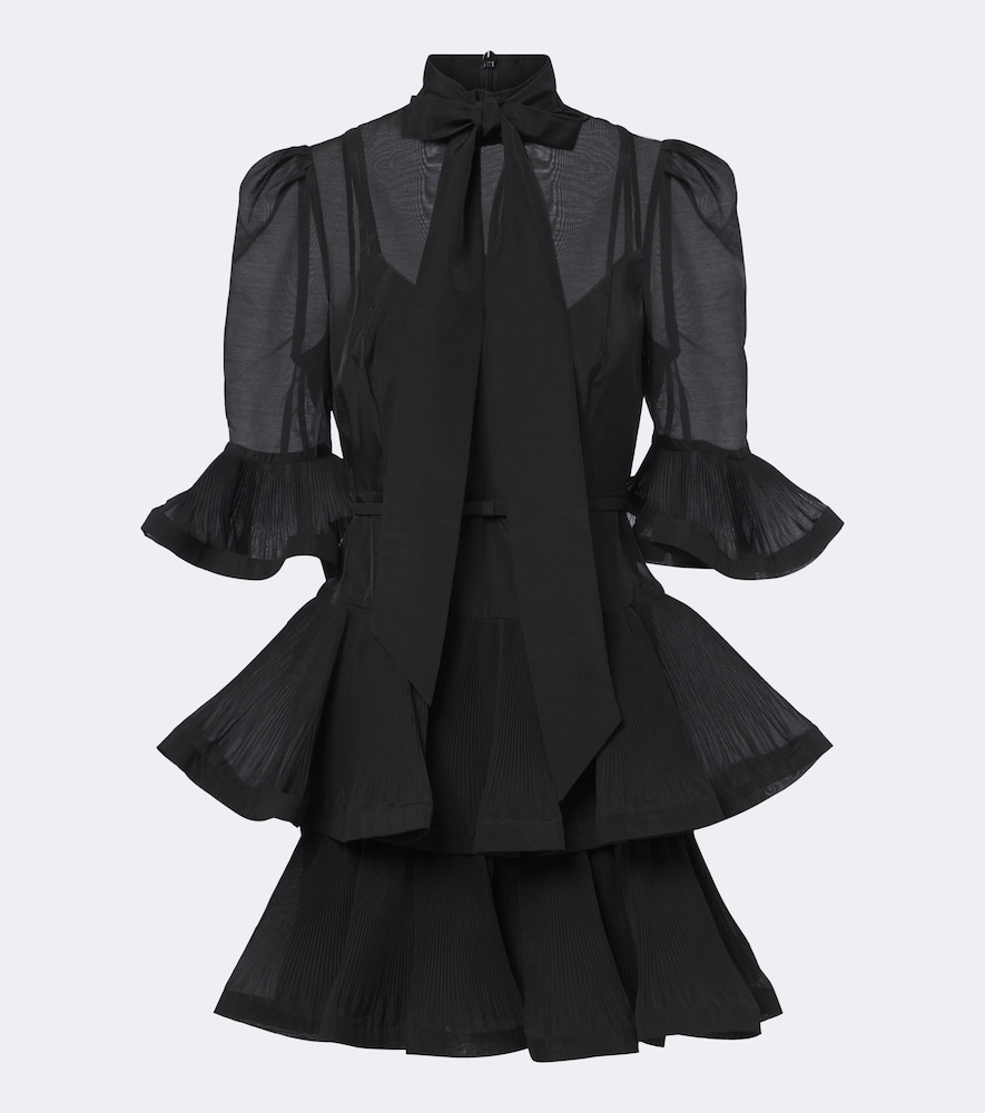 Zimmermann Pleated Tie-neck Minidress In Black