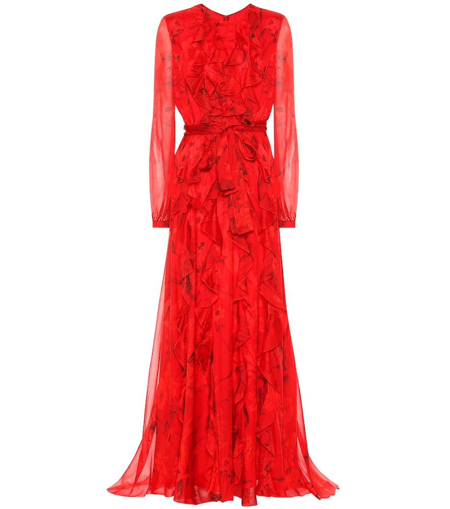 Click to view more detailed imagery on our partner's website Valentino Chiffon Evening Dress With Overdyed Flower Print In Red