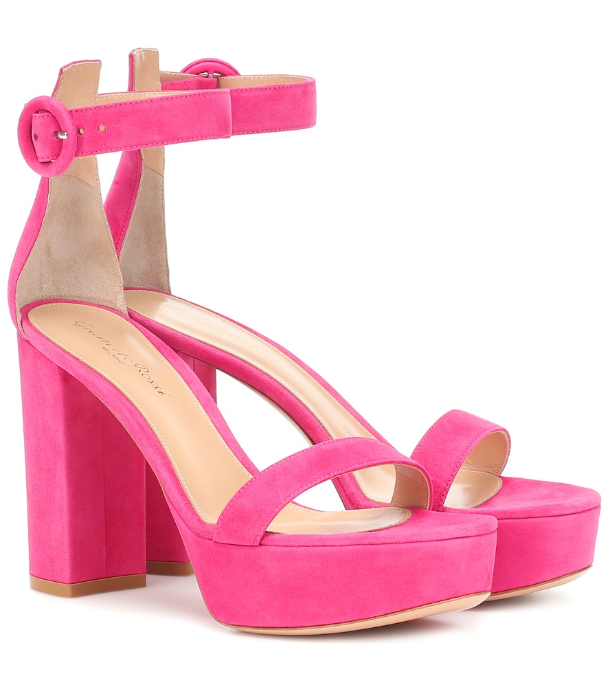 Click to view more detailed imagery on our partner's website Gianvito Rossi Poppy 85 Suede Platform Sandals In Pink