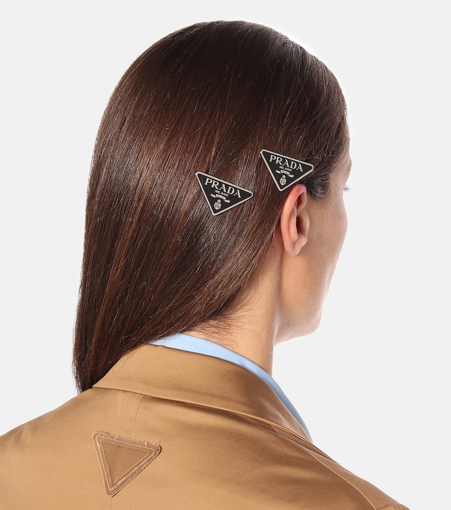 Prada Set of 2 logo hair clips