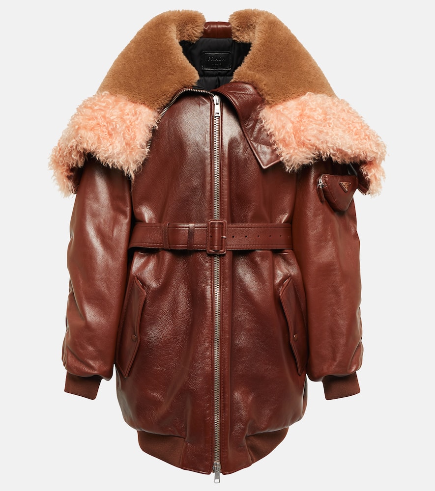 Prada Mohair and shearling-trimmed leather coat