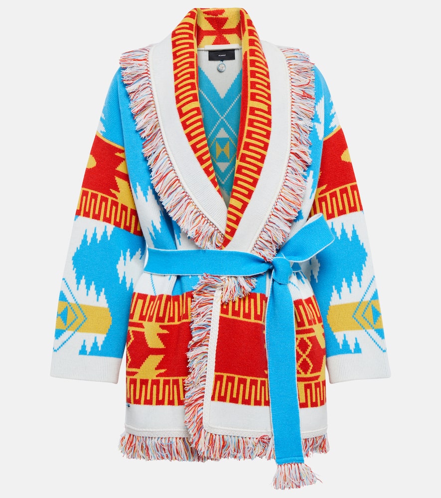 Alanui Icon Jacquard-knit Cardigan In Bluewhite
