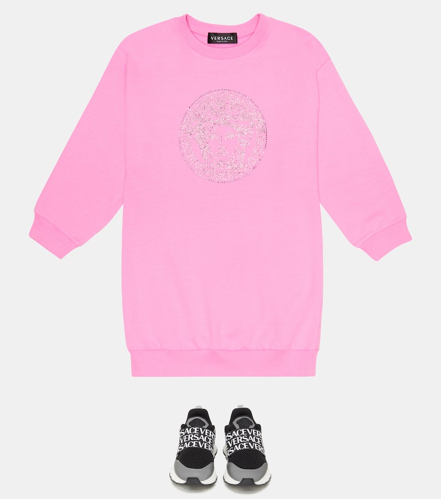 Versace Embellished Medusa Cotton Sweater Dress In Pink