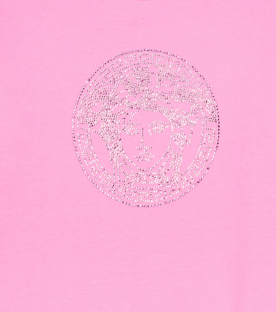 Versace Embellished Medusa Cotton Sweater Dress In Pink