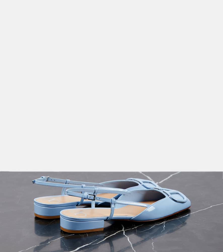 Valentino Vlogo Signature Leather Slingback Flats In Blue